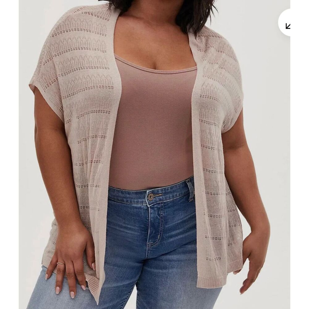 Torrid Pointelle Open Front Kimono Cardigan Mushroom Size 1-2 EUC